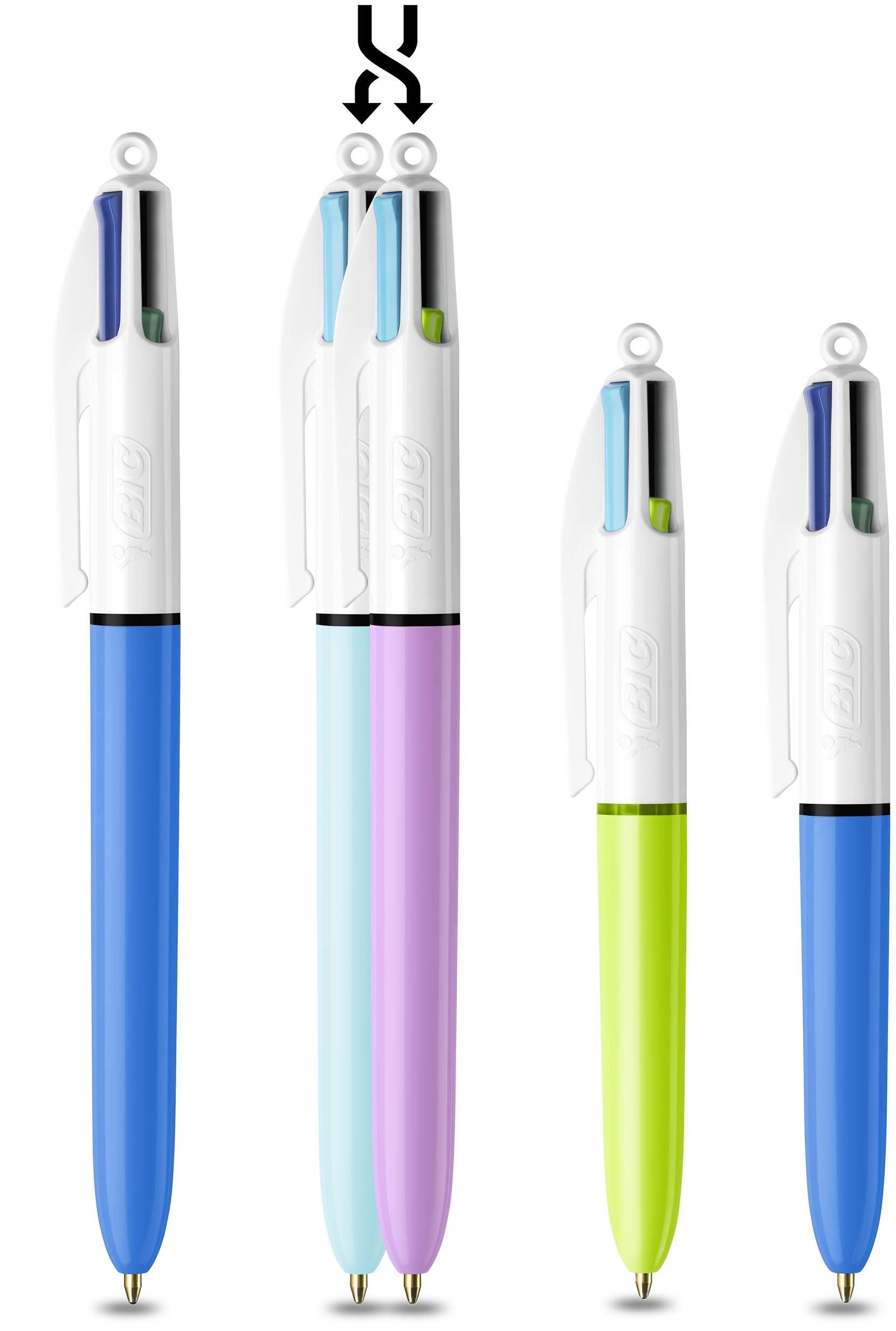 Bic 4 Colours Family Pen Pack of Retractable Ballpoint Pens with Four Ink Colours, Set of 4 (2 Mini, 2 Original) (Pack of 4)