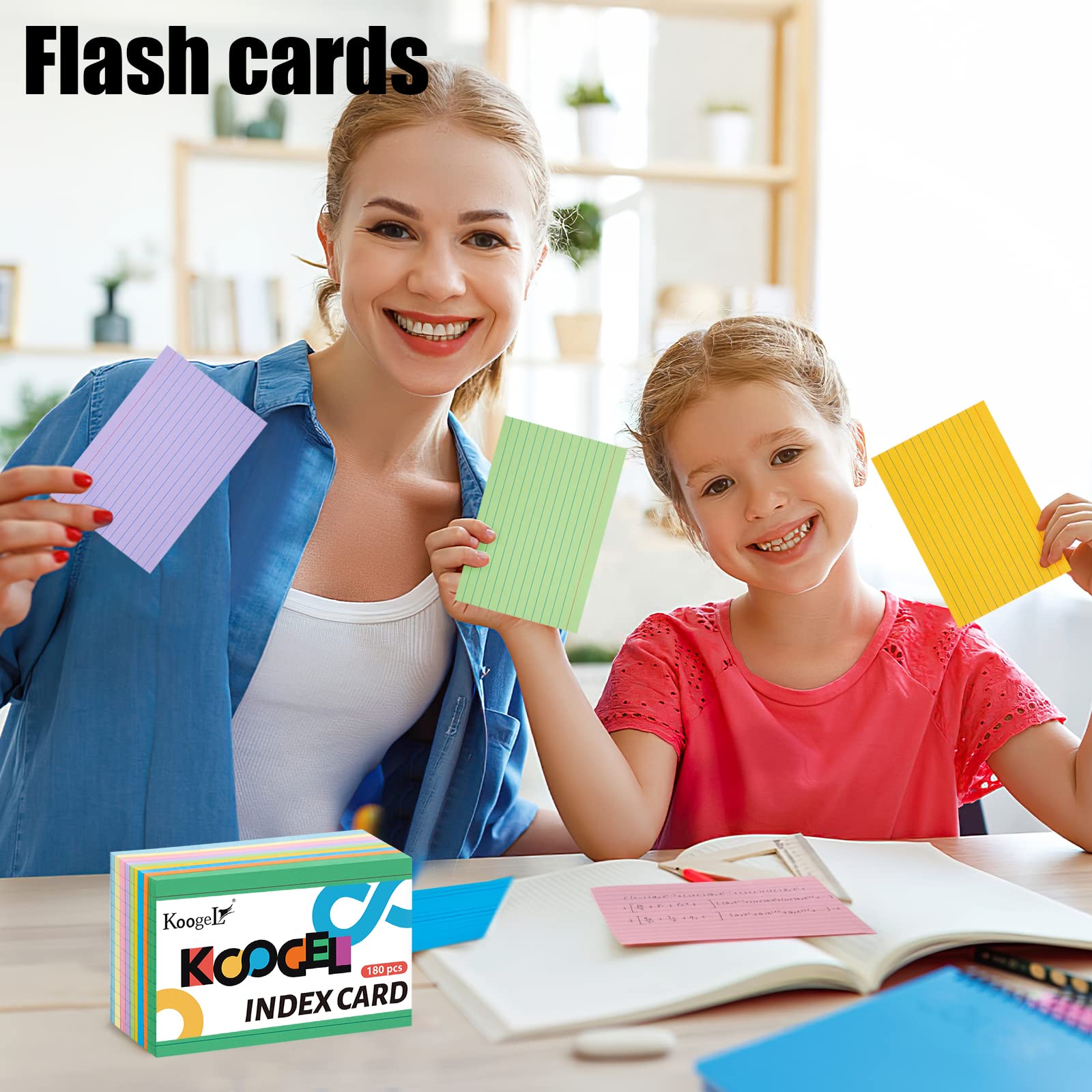 Koogel Ruled Index Cards Paper, A6 Revision Cards Lined 9 Colours Flash Cards 150 x 100mm 6x4 inchesNote Cards Record Cards for School Learning Memo Office 180PCS