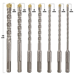 SDS Drill Bit Set, Firecore SDS Plus Concrete Drill Set 7 Pieces(5mm,6mm×2,8mm×2,10mm,12mm-Concrete Drill Bit 160mm, SDS Masonry Drill Bit for SDS Plus Hammer Drill, Carbide Drill Bit for Concrete