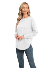 Versatile Crew Neck Sweater Tops for Everyday Style (White, XXL)