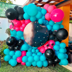 Music Theme Party Balloons, 30 Pack 12 Inch Hot Pink Teal Blue Black Balloon Throwback Helium Latex Balloons for Birthday 80s 90s Disco Music Party Hip Hop Rock and Roll Party Decorations