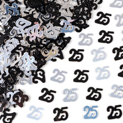 28g Black & Silver 25th Birthday Confetti Foil Metallic Glitz Table Scatter Sprinkles Age Bday Party Decorations