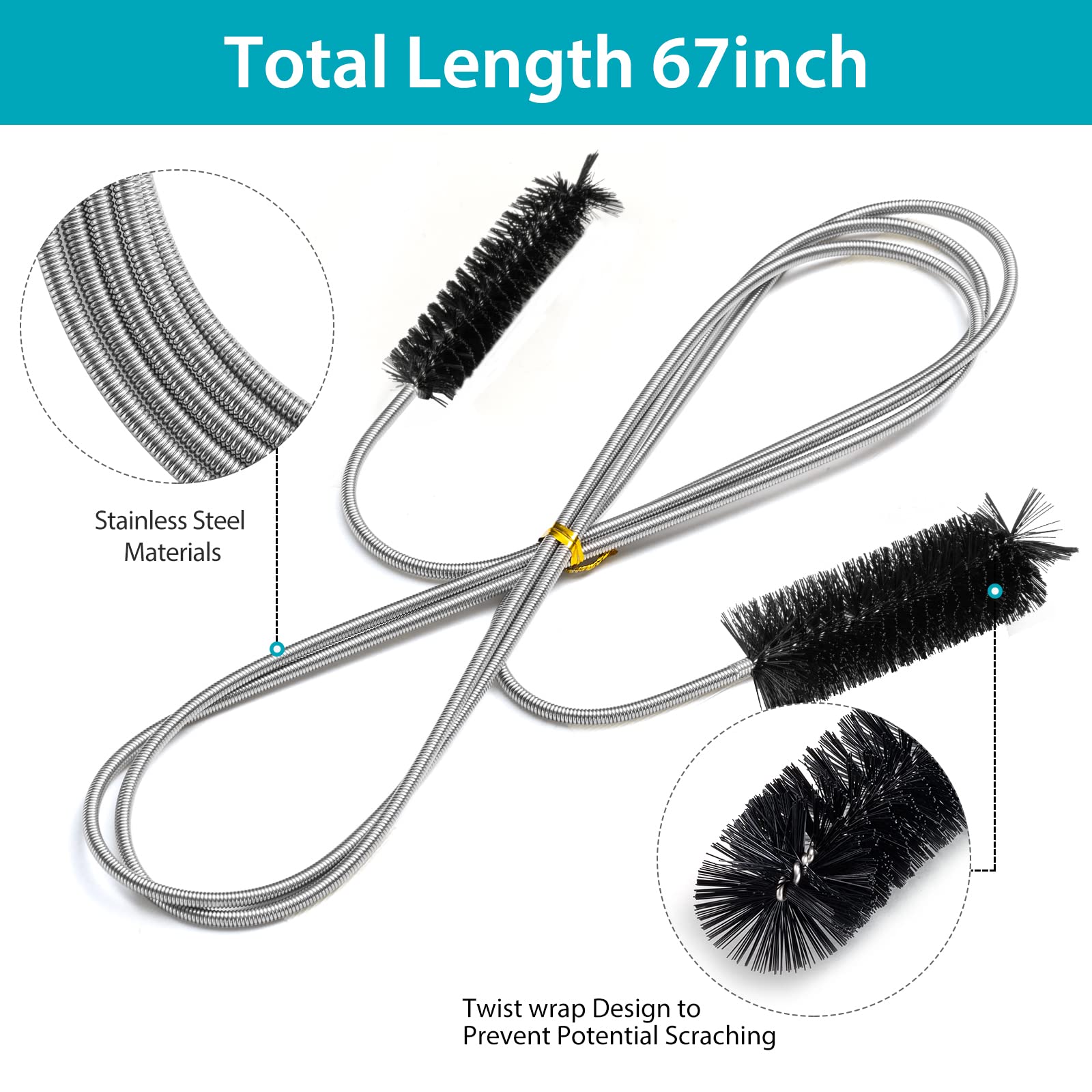 Flexible Feeding Tube Cleaning Brush Slim Drain Hole Cleaning Tool Hose Pipe Cleaning Brush Black Color