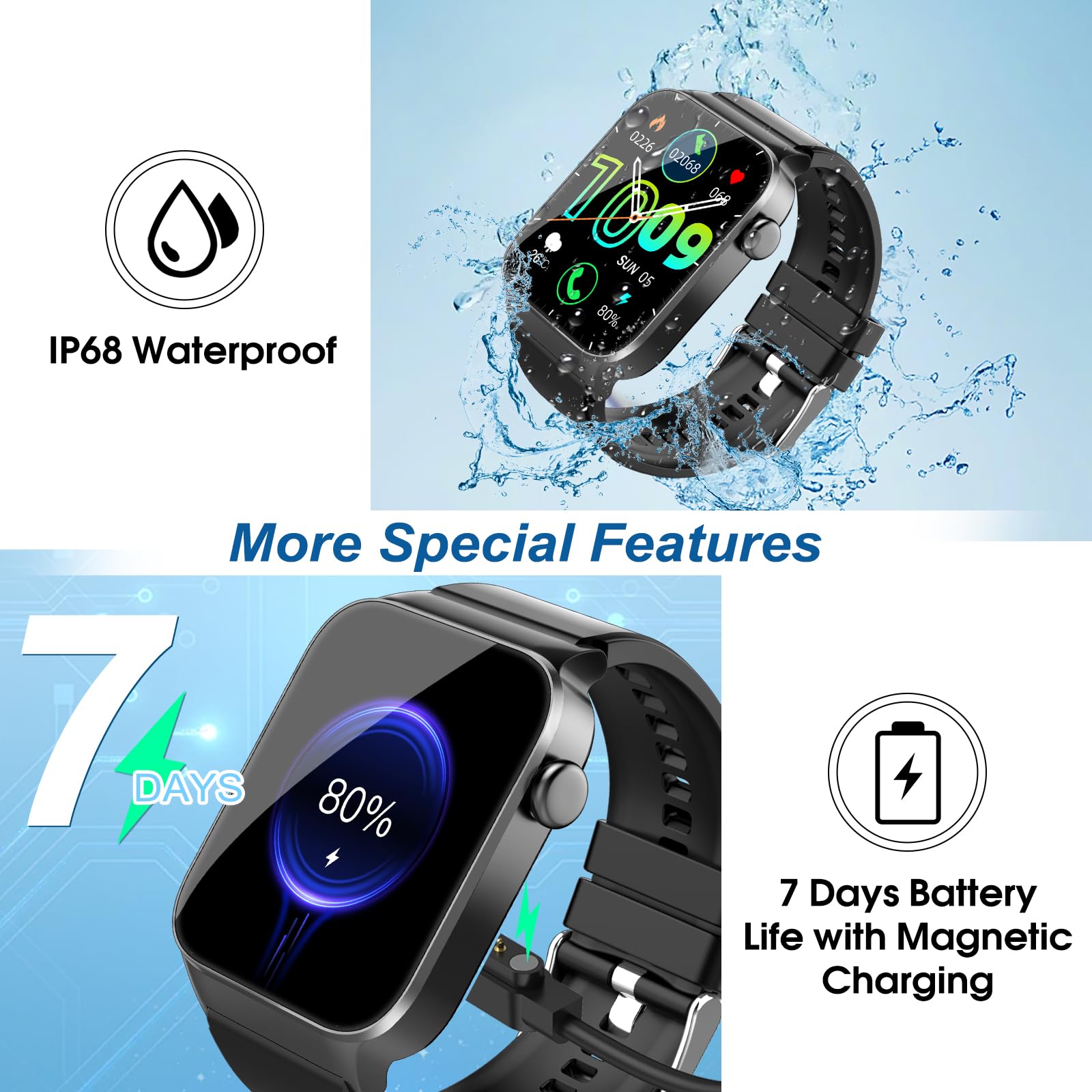 VKROBAG Smart Watch for Men Women(Answer/Make Call), 1.85 inches Fitness Watch with 112 Sports Modes, Heart Rate Sleep Monitor Smartwatch, IP68 Waterproof Activity Trackers for Android iOS