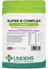 Lindens Super B Complex Vitamin Tablets - 90 Pack - with a Full Spectrum of B Vitamins and Vitamin C - Reduces Tiredness and Fatigue - UK Manufacturer, Letterbox Friendly