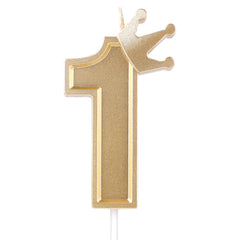 AIEX 3inch Birthday Number Candle, 3D Candle Cake Topper with Crown Cake Numeral Candles Number Candles for Birthday Anniversary Parties (Gold; 1)