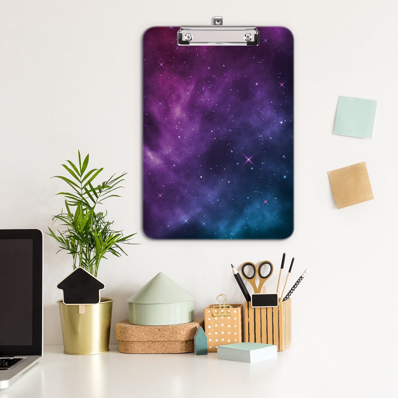 Hnogri Plastic Clipboard A4, Fashion Design A4 Letter Size Clipboards & Forms Holders for Office Supplies Lawyers,School Students and Kids, Low Profile Clip Cute Clipboard Folder, Night Sky