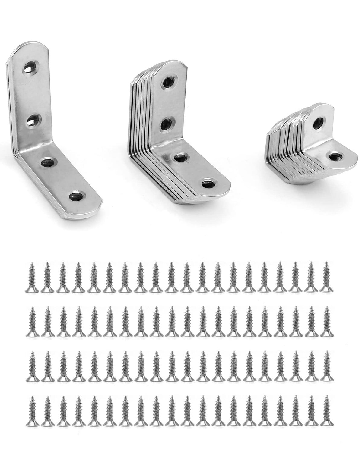 QWORK® L Brackets for Wood , 28pcs Corner Brace , Stainless Steel , 16x20mm , 16x40mm , 16x50mm , 90 Degree L Shaped Brackets for Furniture Fixation