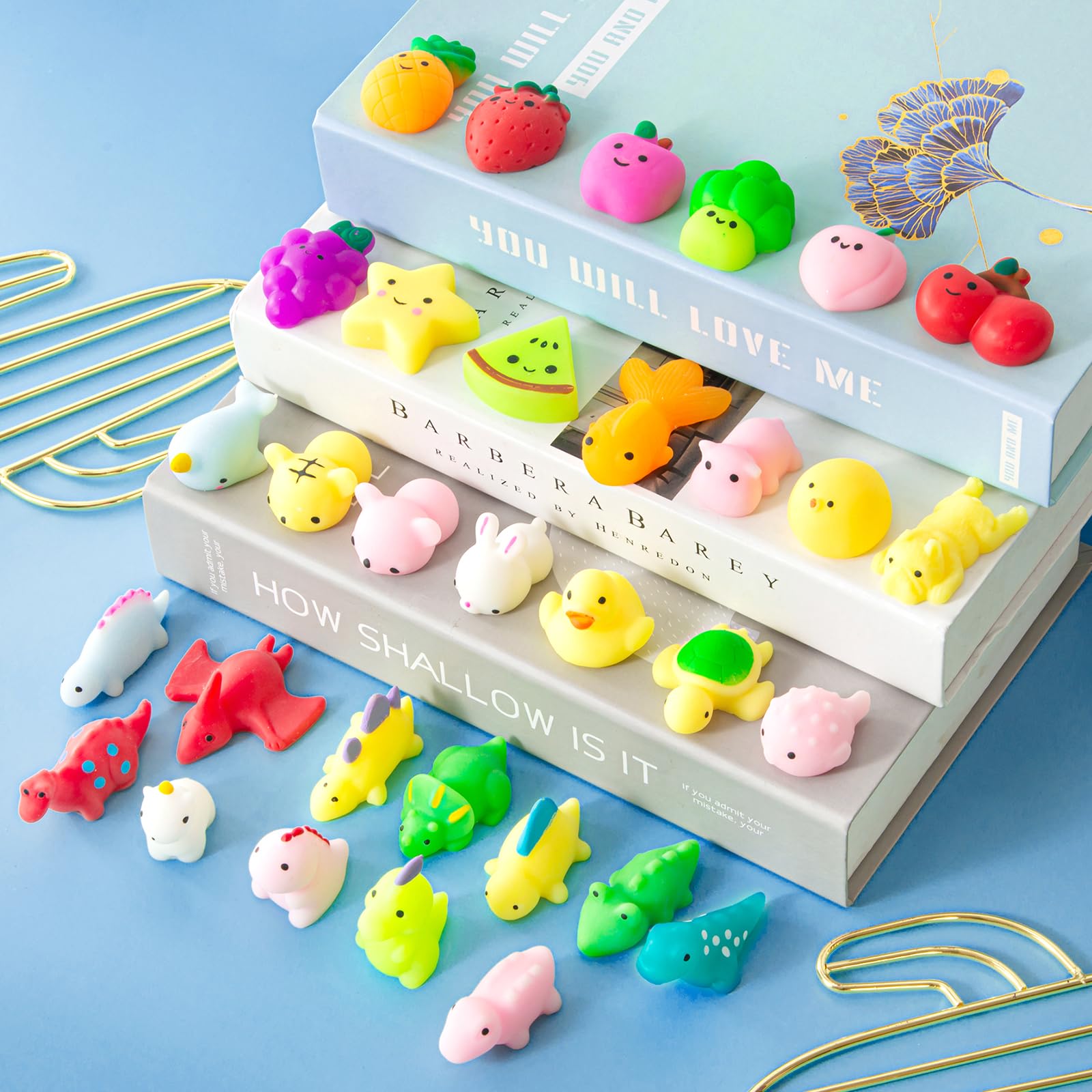 32Pcs Mochi Squishy Toys Mini Kawaii Animals Fruits Squeeze Toy Soft Squishies Stress Relief Sensory Fidget Toys Pack Kids Gifts Party Bag Fillers