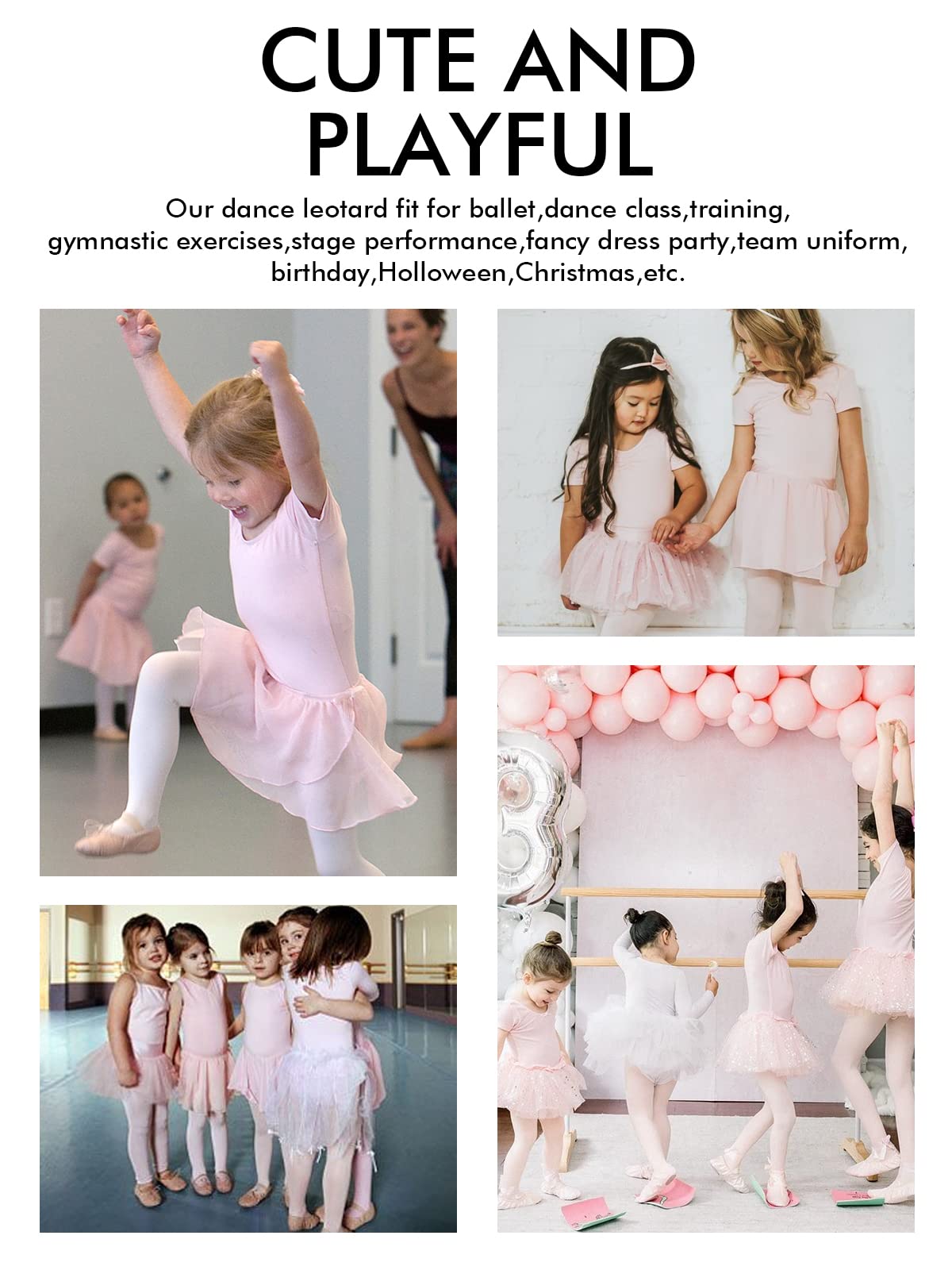 PLIKSUVER Girls Ballet Dress Short Sleeve Ballet Outfit Gymnastics Dance Leotard with Chiffon Skirt