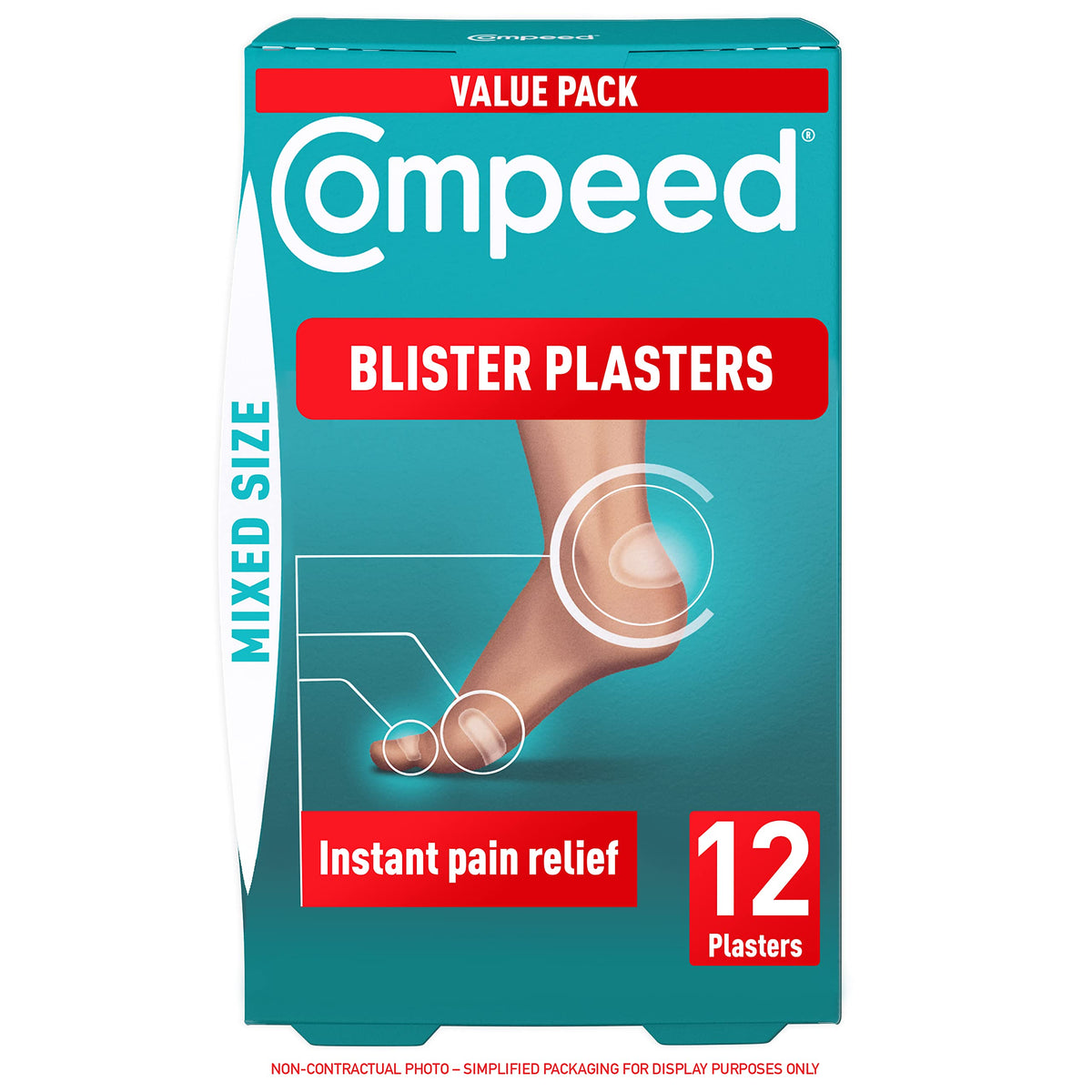 Compeed Mixed Size Blister Plasters, 12 Hydrocolloid Plasters, Foot Treatment, Heal Fast, 100% Plastic Free Carton Pack