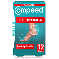 Compeed Mixed Size Blister Plasters, 12 Hydrocolloid Plasters, Foot Treatment, Heal Fast, 100% Plastic Free Carton Pack