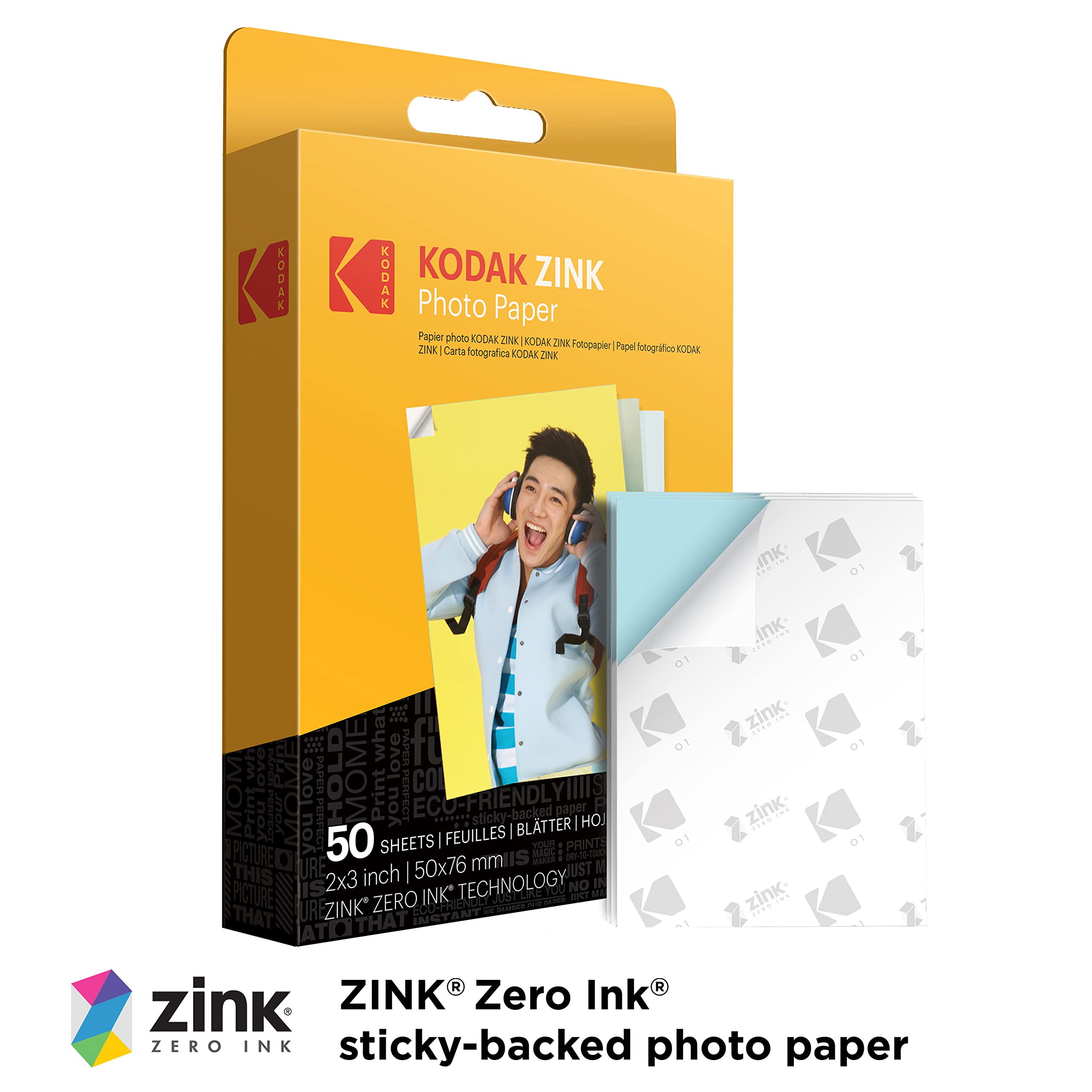 Kodak 2 inchesx3 inches Premium Zink Photo Paper (50 Sheets) Compatible with Kodak Smile, Kodak Step, PRINTOMATIC