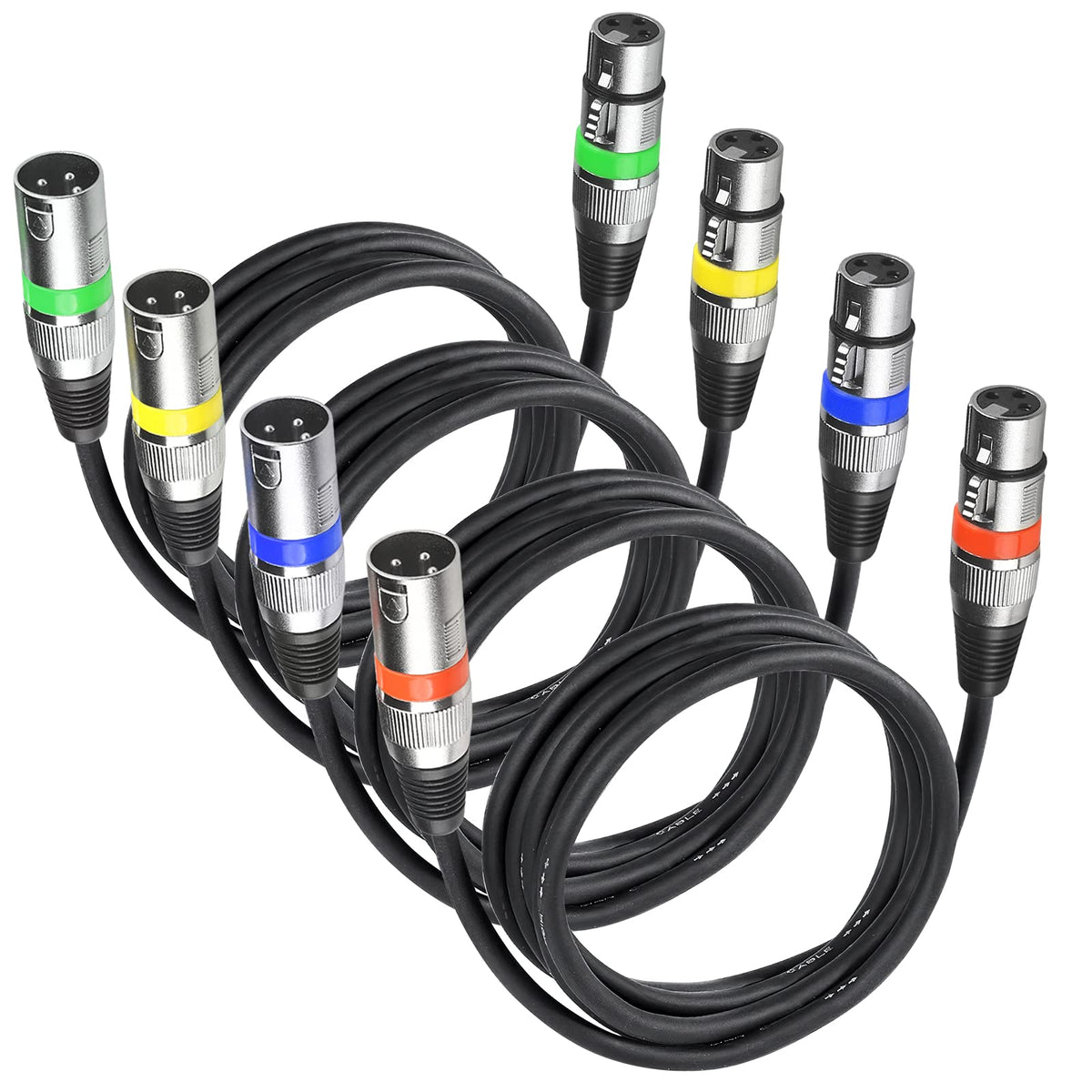 4Pack 3 Pin Dmx Cable Dmx Lighting Cable, Dmx Cables 3m 10ft Female to Male XLR Cable, Mic Leads XLR Cables XLR Wire for Stage Lights or DJ Mixer System Dmx Wire Signal Connection