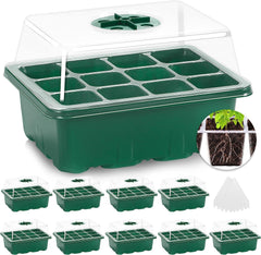 MIXC Seed Trays, 10 Pack 120 Cells Seed Trays for Seedlings Reusable Seed Trays with Lids Propagator Tray Growing Starter Tray, Germination Trays Kit Plastic for Greenhouse/Garden Green