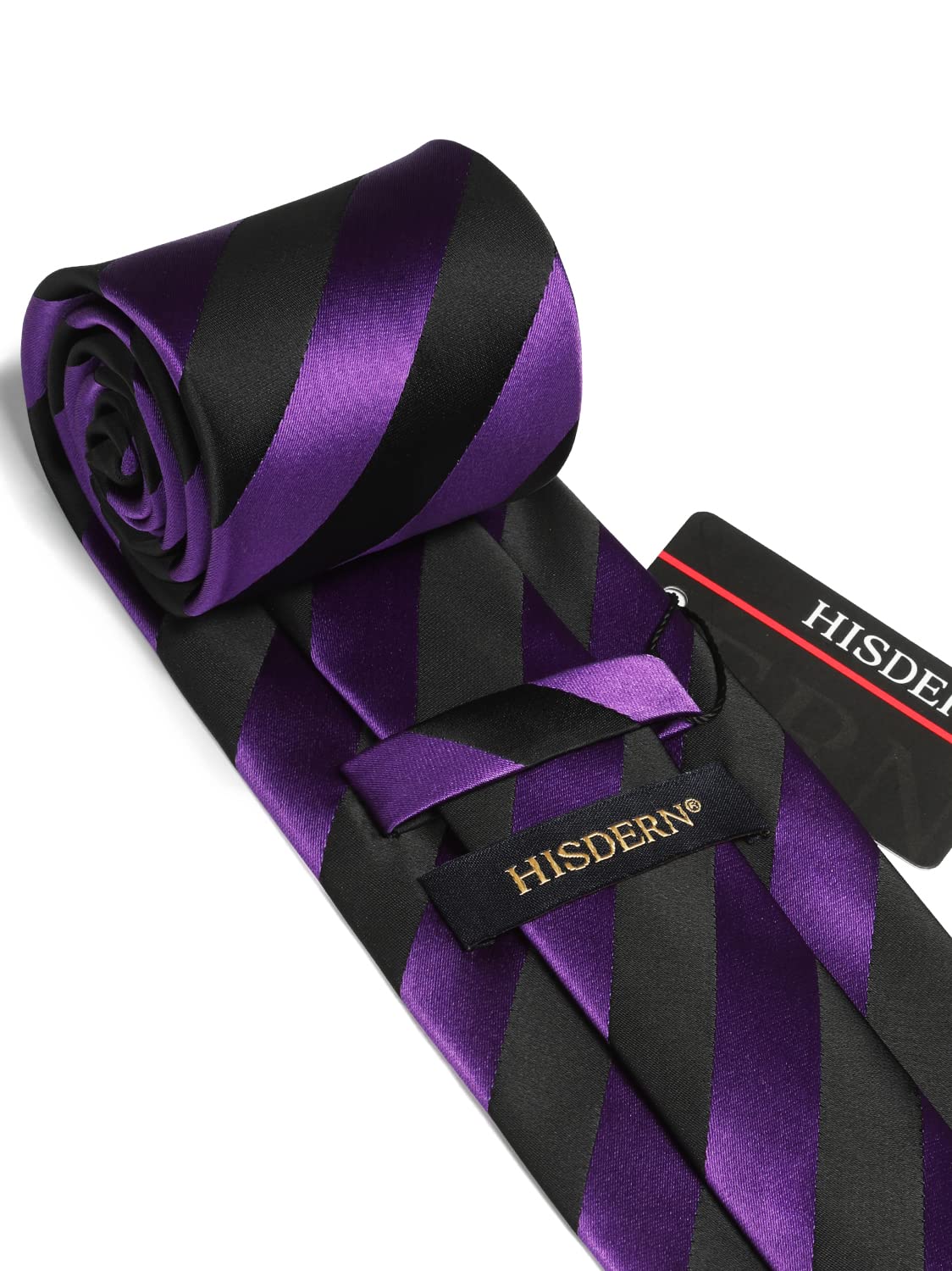 HISDERN Men's Striped Ties Purple Tie and Pocket Square Set Formal Classic Elegant Necktie & Handkerchief for Business Wedding Party