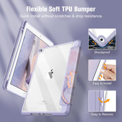 FINTIE Hybrid Case Compatible with iPad 6th Generation (2018) / iPad 5th Generation (2017) / iPad Air 2 / iPad Air 1-9.7 inch Shockproof Hard Shell Clear Cover w/Pencil Holder, Lilac Marble