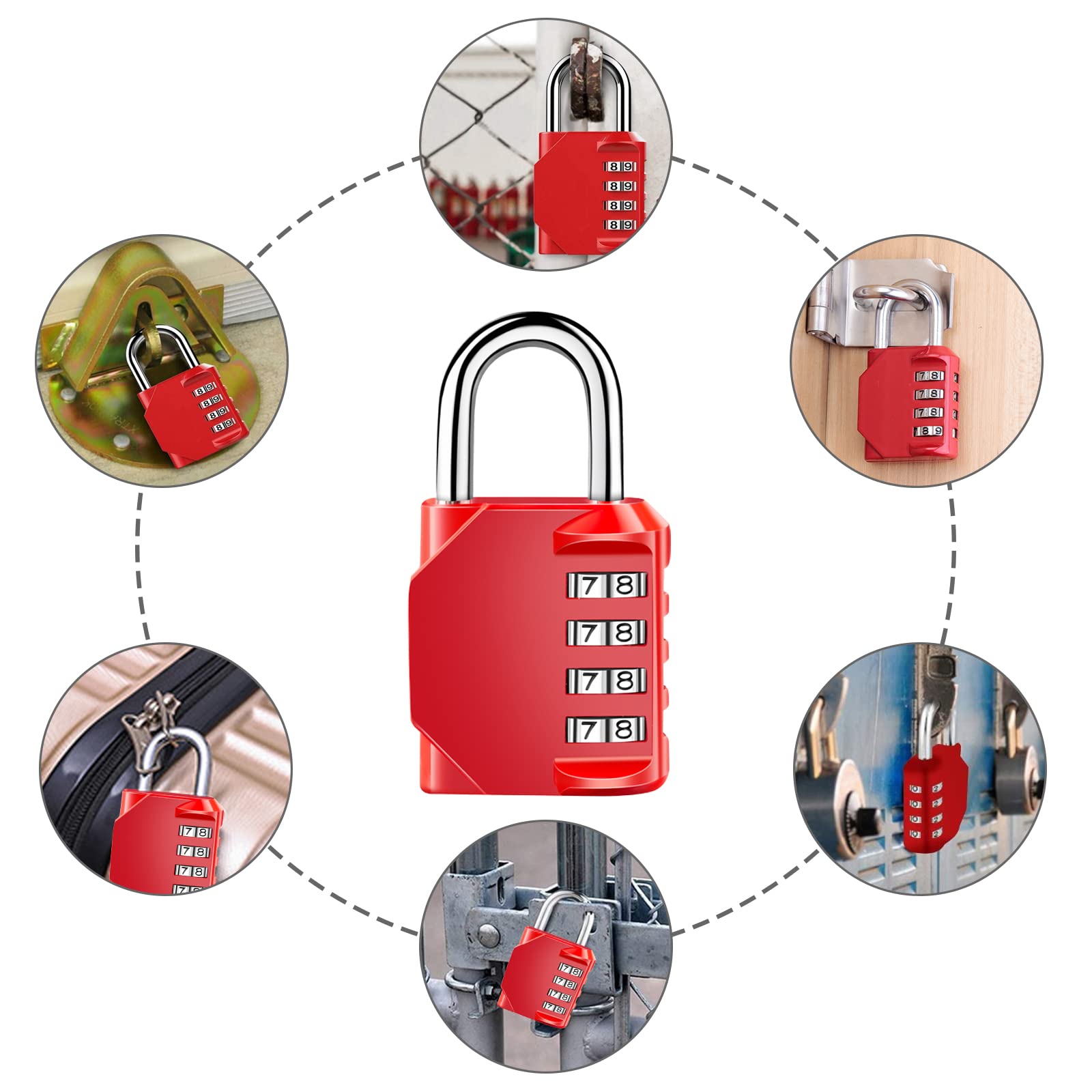 Padlock,4 Digit Code Padlock Zinc Alloy Heavy Duty Locker Lock 1 Pack Padlock for Gym, School, Gate, Fence, Storage Case, Tool Box(Red)