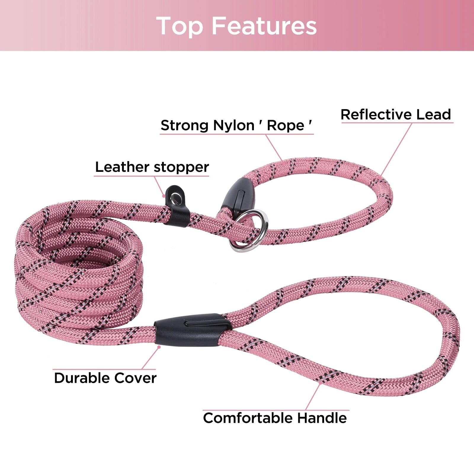 Loutep Slip Lead For Dogs-1.8m Long Rope Dog Leash With Reflective Stitching Slip On Easily With No Collar Or Harness Needed Anti-Choke Dog Slip Lead Ideal For Small Puppy Large & Medium Dogs Training