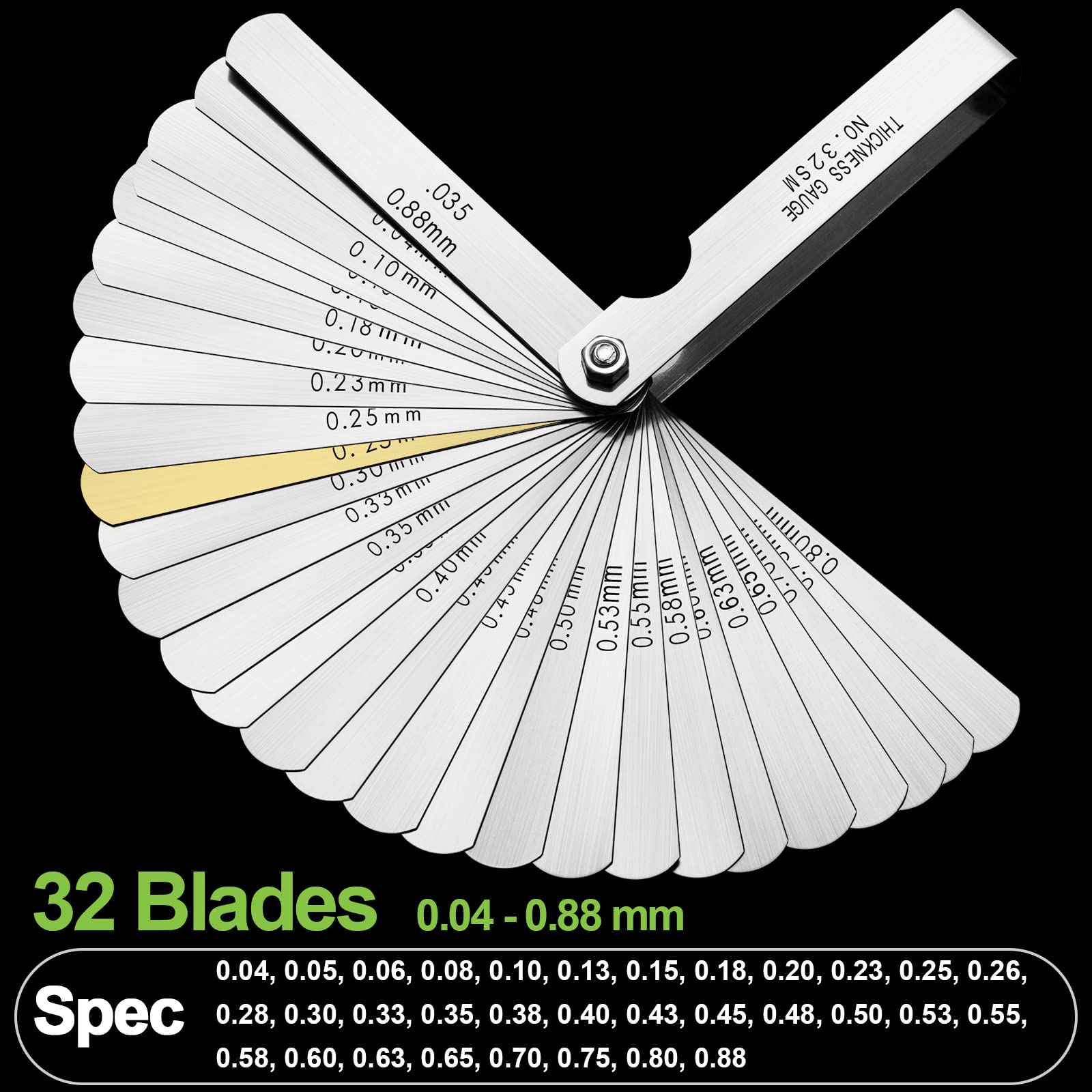 Spurtar Universal Stainless Steel Feeler Gauges 32 Blades 0.04-0.88 mm (0.0015-0.035 Inch) Imperial/Metric for Measuring Gap Width Thickness Widely Used for Guitar, Spark Plug, Piston Measure