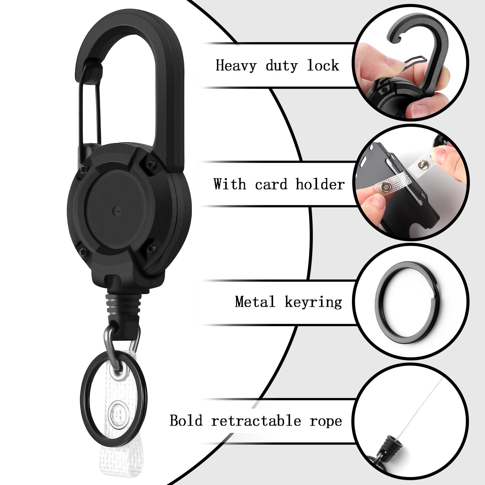 2 Pack Heavy Duty Retractable Keychain, Retractable Lanyard Retractable Keyring Badge Reel with 25” Thick Steel Cord(Holds 8 Ounces) and 2 Pack Id Badge Holder