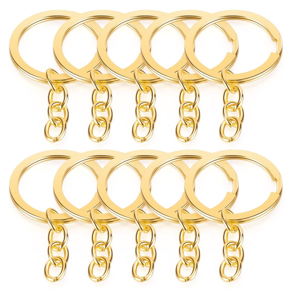 YHYZ Keychain Ring Set (Gold, 20 Sets), Splits Key Ring (Flat Round) Hoops with Chain and Jump Rings, for DIY Craft Tassels Resin Art Jewellery Making (Gold -20 Sets)