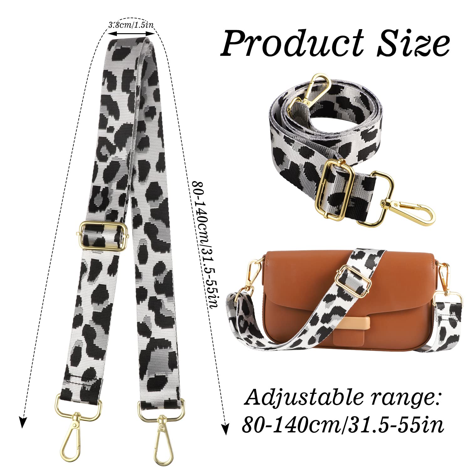 Thboxes Wide Shoulder Bag Strap, Leopard Print Crossbody Bag Strap Adjustable Replacement Handbag Straps with Clips for Women Handbag Canvas Bag