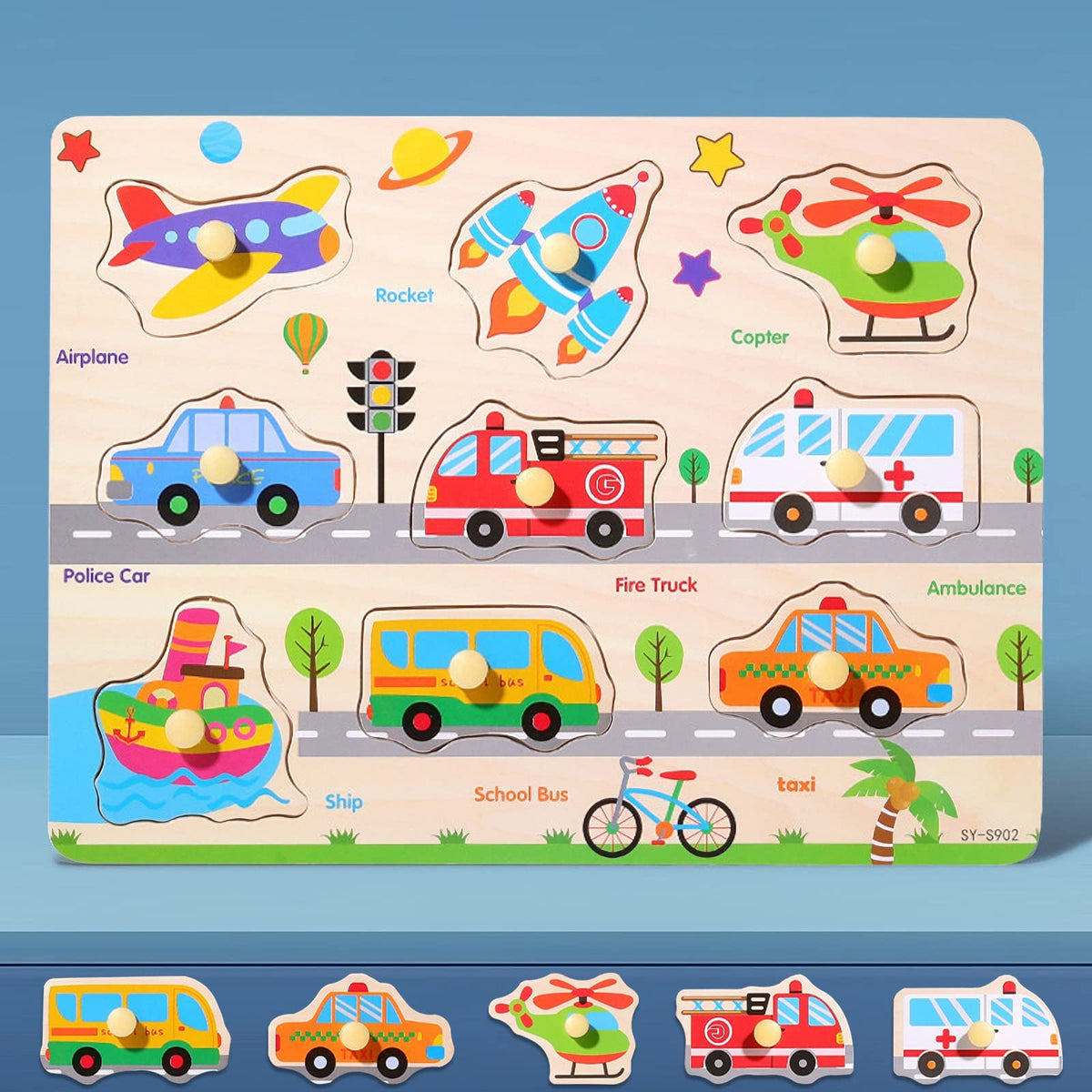 Wooden Jigsaw Puzzles for Kids 2 3 Year Olds   Educational Toddler Jigsaws for Girls Boys Gifts (Vehicles)