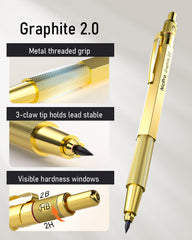 Nicpro 6PCS Gold Mechanical Pencils Set, 3 PCS 2mm Lead Holder (2B HB 2H), Clutch Propelling Drafting Pencil 0.5 mm & 0.7 mm & 0.9 mm For Writing, Sketching Drawing With 12 Tube Lead Refills Case