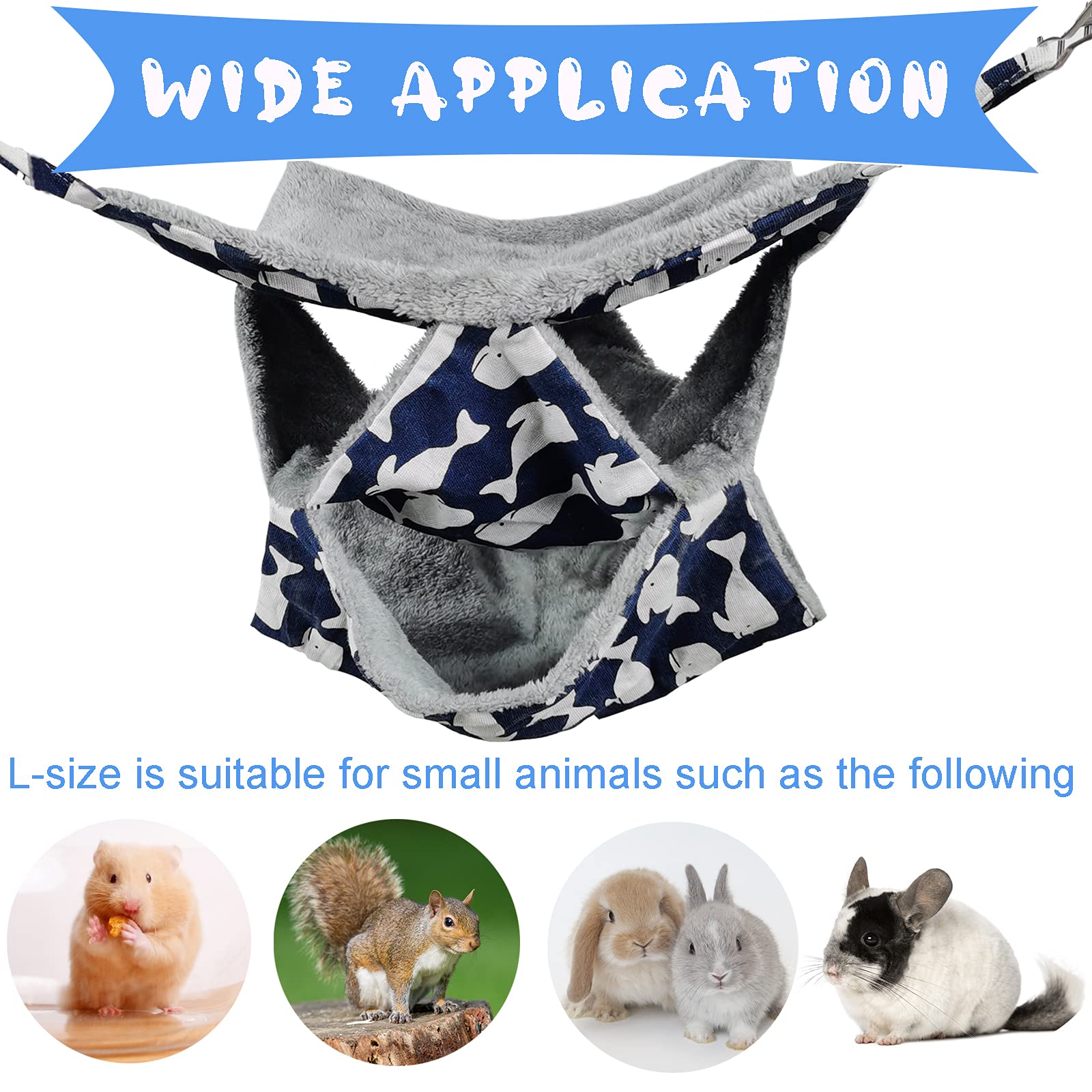 Pet Cage Hammock, 3-Layer Hamster Hanging Bed Plush Sugar Glider Cage Chinchilla Swing Nest Guinea Pig Nap Sack Warm Ferrets Hideout Accessories Toy for Small Animals Rat Rabbit Squirrel (L)