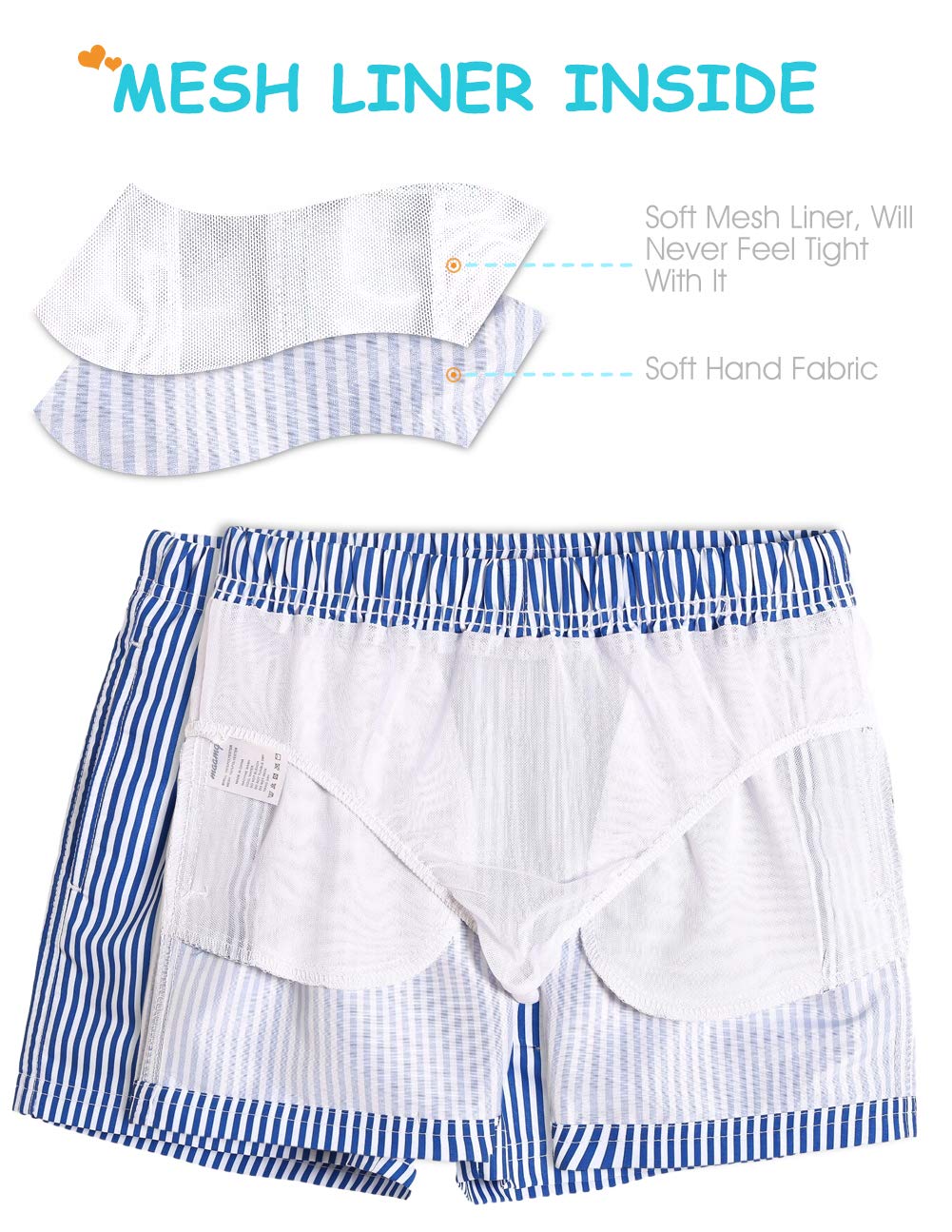 MaaMgic Little Boys' Swimming Shorts Beach Trunk Toddler Swim Shorts Boardshorts Lightweight Beach Shorts Adjustable Waist All Age,Blue White Stripe,3 Years