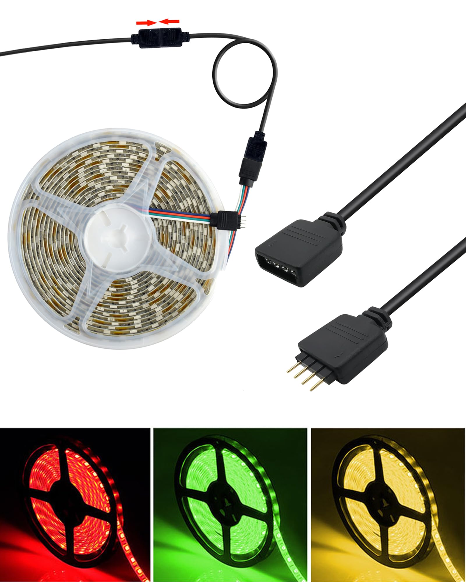 iYueMps RGB LED Strip Cable, 2Pack 5m LED Strip Light Extension Cable 4pin LED RGB Extension Cable for 5050 3528 2835 RGB LED Strip Light