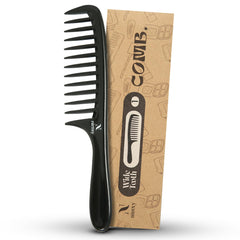 Nimxy Black Wide Tooth Comb for Curls 1 Pc - Curl Comb with Comfortable Handle for Detangling Medium to Long Wet and Wavy Hair - hairdressing & Styling Comb