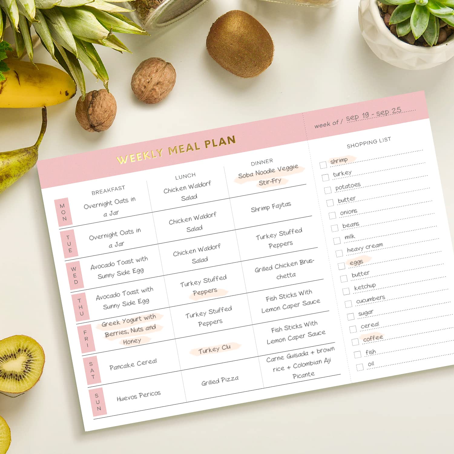 Sweetzer & Orange Weekly Meal Planner and Grocery List Magnetic Notepad. Pink 10x7” Meal Planning Pad with Tear Off Shopping List. Plan Weekly Menu Food for Weight Loss or Dinner List for Family!