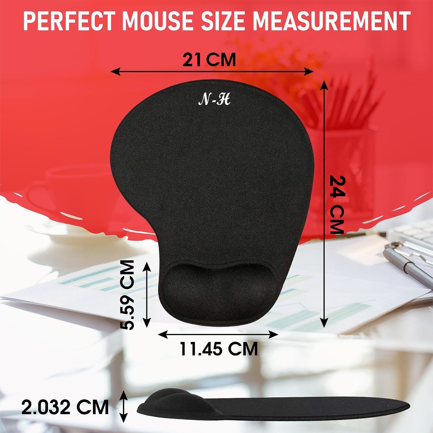 New Horrizon - Mouse Mat BLACK ANTI-SLIP COMFORT MOUSE PAD MAT WITH GEL FOAM REST WRIST SUPPORT FOR PC LAPTOP - Compatible with Laser and Optical Mice