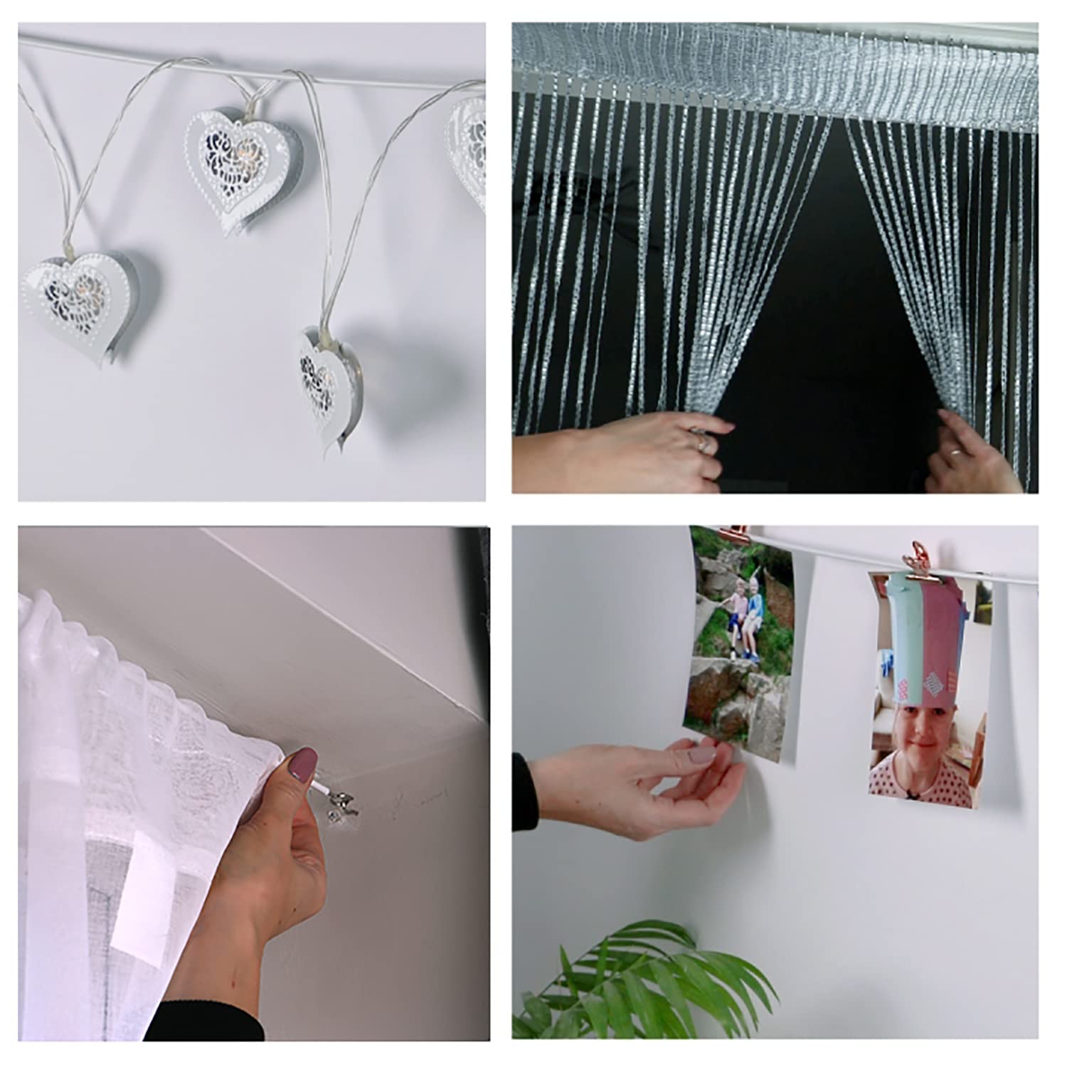 DIVCHI White Window Net Curtain Wire Cord Cable With 8 Hooks & 8 Eyes (2 Meter Net Curtain Wireand8 Hooksand8 Eyes)