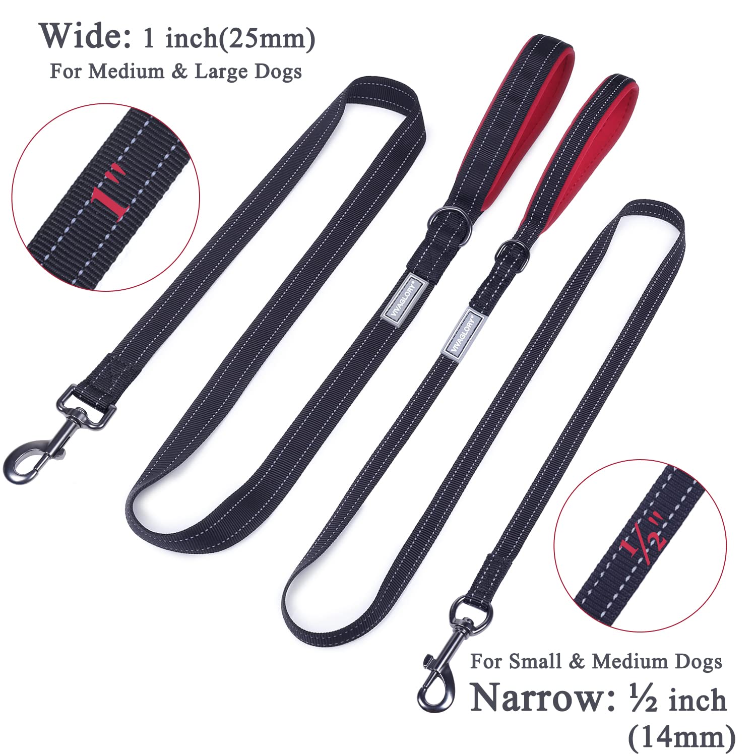 VIVAGLORY Dog Lead, Dog Walking Lead with Comfortable Neoprene Padded Handle, Heavy Duty Training Lead for Small & Medium Dogs