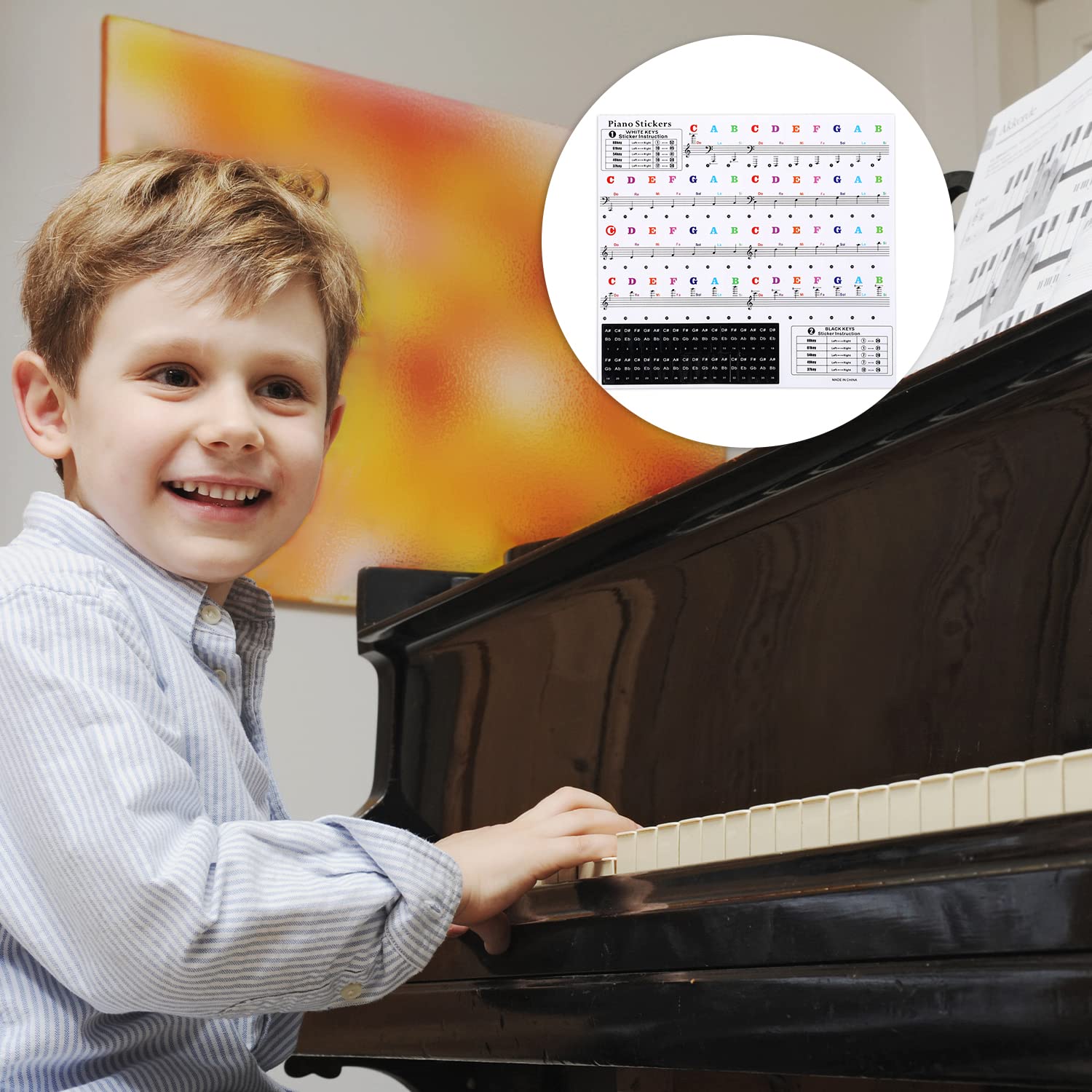 2 Pack Piano Keyboard Stickers for 37/49/54/61/88 White and Black Keys, Electronic Piano Keyboard Stickers Transparent Removable Piano Note Stickers Keyboard Letters Stickers for Kids Beginners