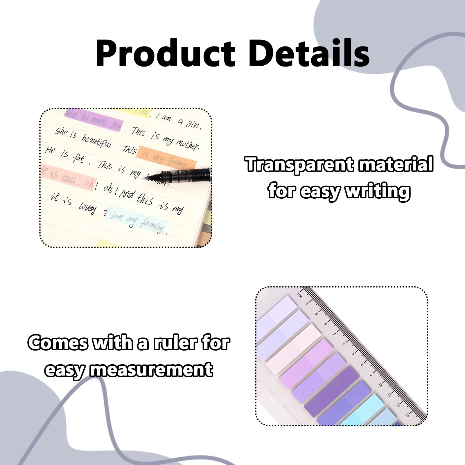 Nuqin Sticky Notes Tabs with 14cm Ruler,600Pcs Durable Tabs for Annotating Books,Repositionable Sticky Index Tabs for Notebooks Binders Books and Folders to Organise Prioritise