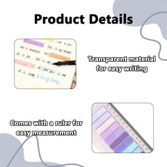 Nuqin Sticky Notes Tabs with 14cm Ruler,600Pcs Durable Tabs for Annotating Books,Repositionable Sticky Index Tabs for Notebooks Binders Books and Folders to Organise Prioritise