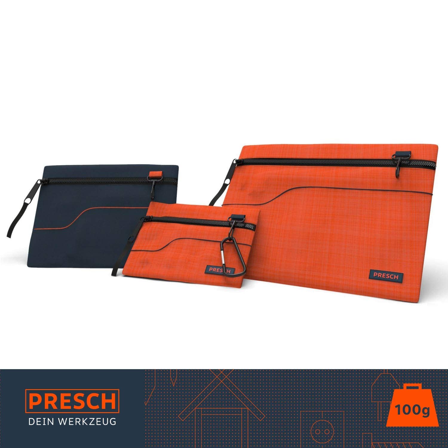 Presch Tool Pouch Set of 3 - Empty Small Tool Bag with Carabiner and Zip - Pouch Bags with Holder - Multi Purpose Storage Pouch, Organiser