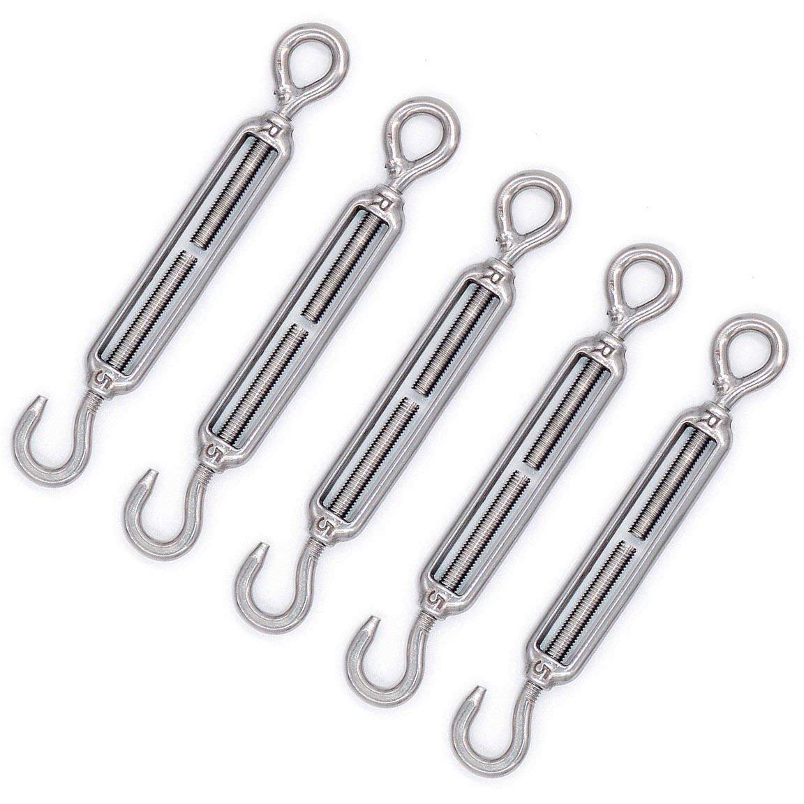 Eidoct 5 Pcs Stainless Steel 304 Turnbuckle Wire Rope Cable Tension (M5 Hook & Eye)