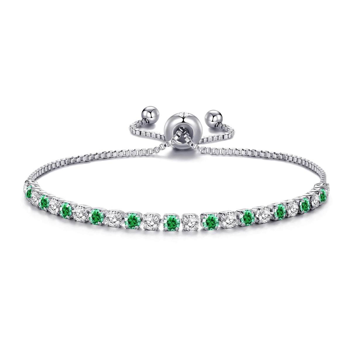 Philip Jones Silver Plated Adjustable Green Tennis Bracelet Created with Zircondia® Crystals