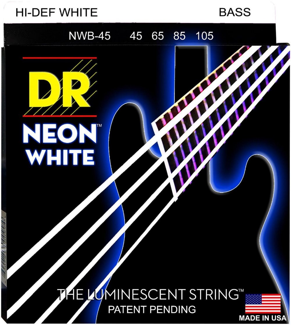 DR Strings HI-DEF NEON™ - WHITE coloured Bass Strings: 5-String Medium 45-125