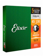 Elixir 14777 Strings Stainless Steel 5-String Bass Strings w NANOWEB Coating, Long Scale, Light (.045-.130)