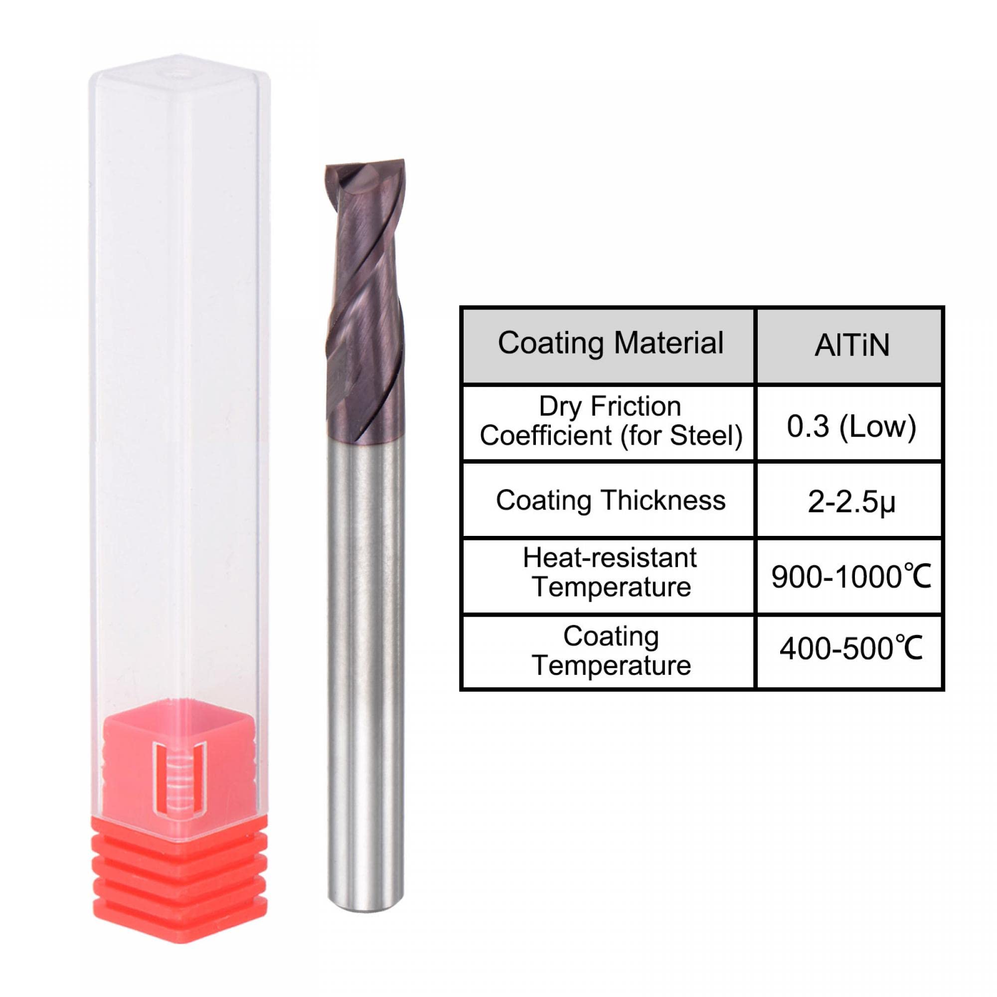 sourcing map Square Nose End Mill, 5mm Tip Dia Solid Carbide AlTiN Coated CNC Router Bits 2 Flute Spiral Milling Cutter HRC55 with 5mm Shank 50mm (2-inch) Length