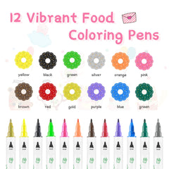 Food Coloring Pen,12pcs Edible Food Marker Color Pens with Fine&Thick Tip,Food Grade Decorator Pen, Edible Gourmet Writer for Cookies,Fondant,Desserts,Easter Eggs Cake Pens Deco Edible