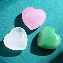 XIANNVXI 3Pcs 30mm Rose Quartz Clear Quartz Aventurine Natural Healing Crystal Heart Stones Set Polished Love Palm Pocket Gemstones for Chakra Reiki Gifts