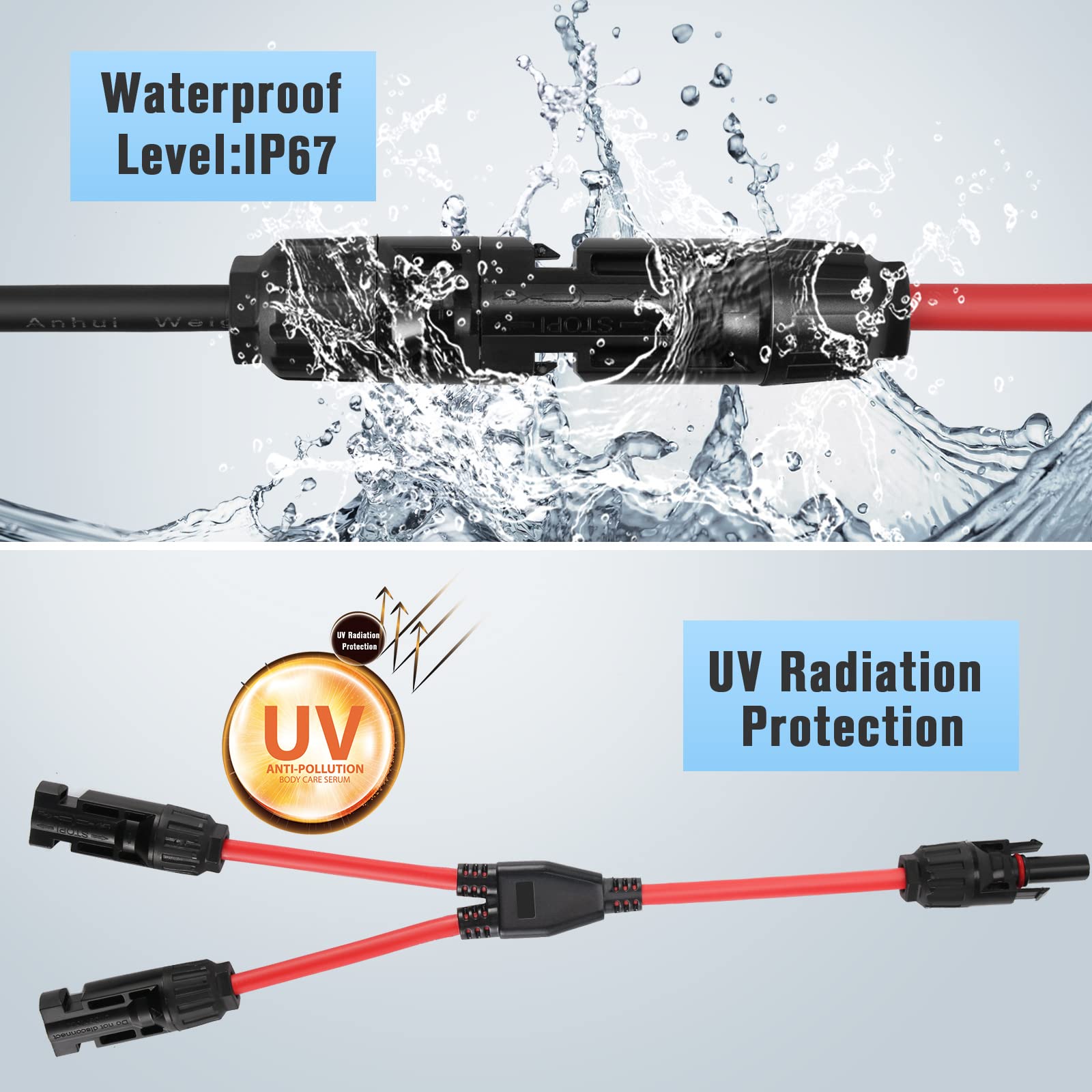 Thlevel Y Branch Parallel Connector MMF and FFM Solar Branch Adapter 1 Pair Y Photovoltaic Connector Solar Panel Cables Distributor Socket