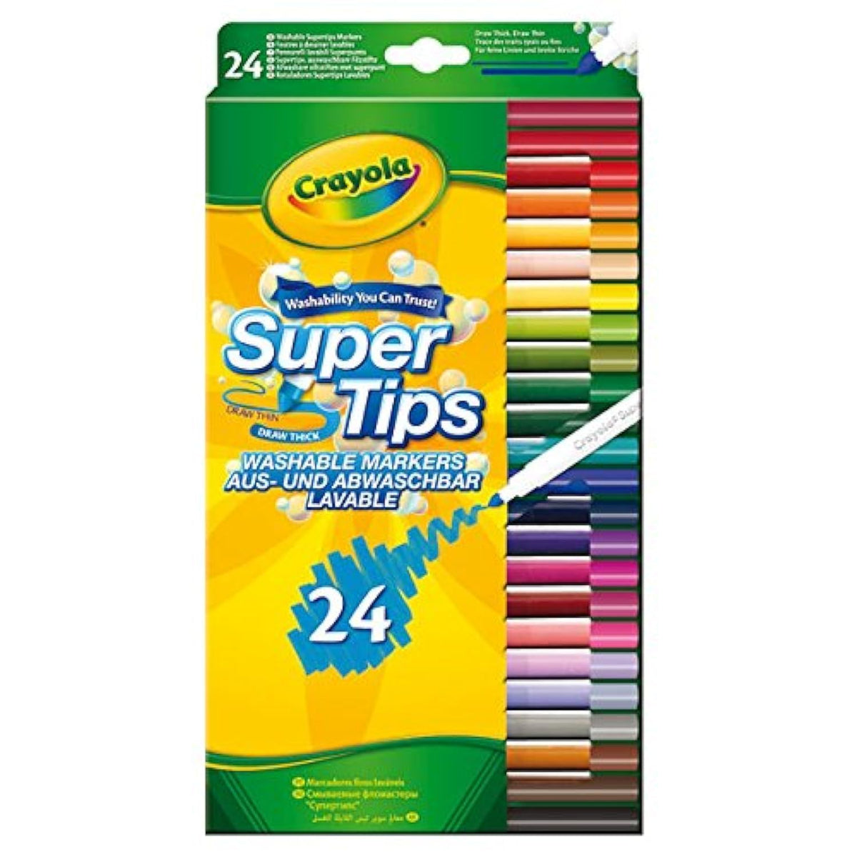 CRAYOLA SuperTips Washable Markers - Assorted Colours (Pack of 24)   Premium Felt Tip Pens That Can Easily Wash Off Skin & Clothing   Ideal for Kids Aged 3and